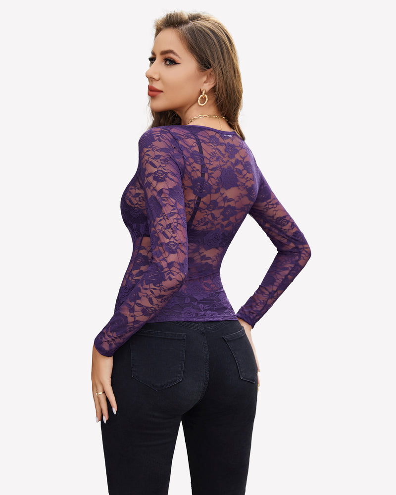 Mesh Sheer Floral Lace Shirt Lingeries-Crop tops - Tophatter Daily Deals
