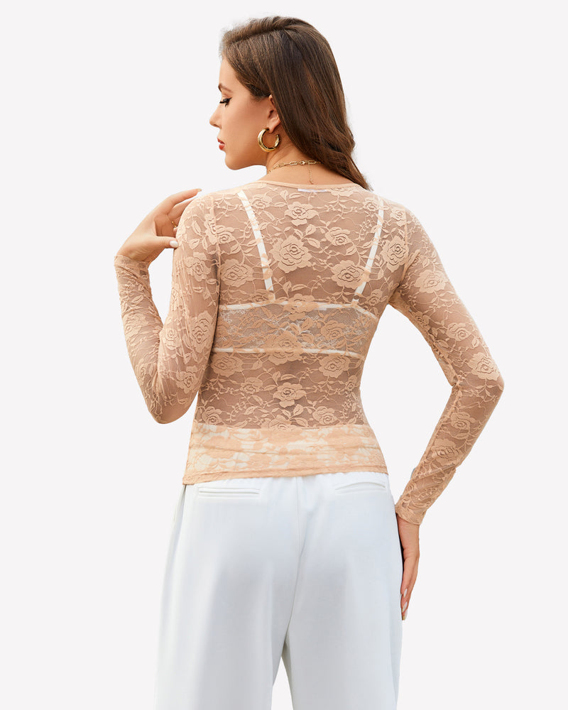 Mesh Sheer Floral Lace Shirt Lingeries-Crop tops - Tophatter Daily Deals