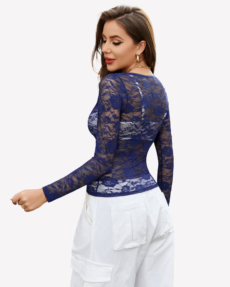 Mesh Sheer Floral Lace Shirt Lingeries-Crop tops - Tophatter Daily Deals