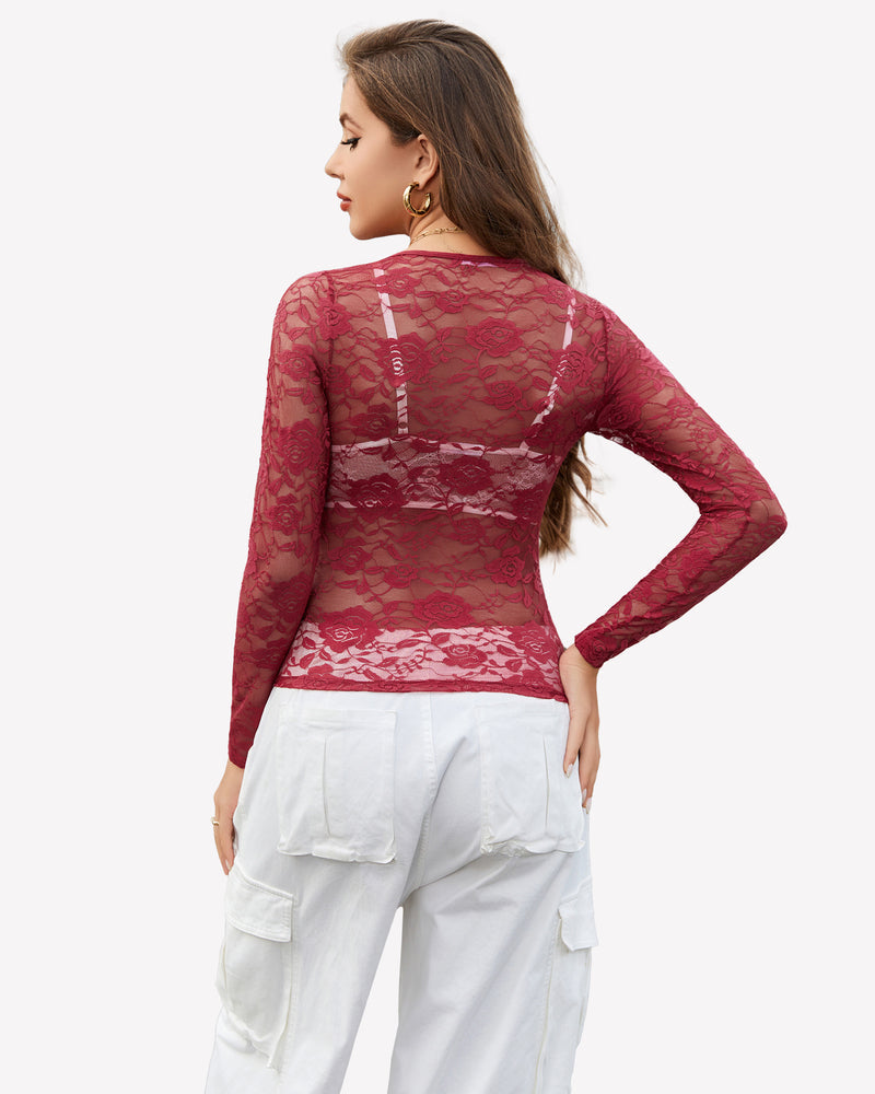 Mesh Sheer Floral Lace Shirt Lingeries-Crop tops - Tophatter Daily Deals