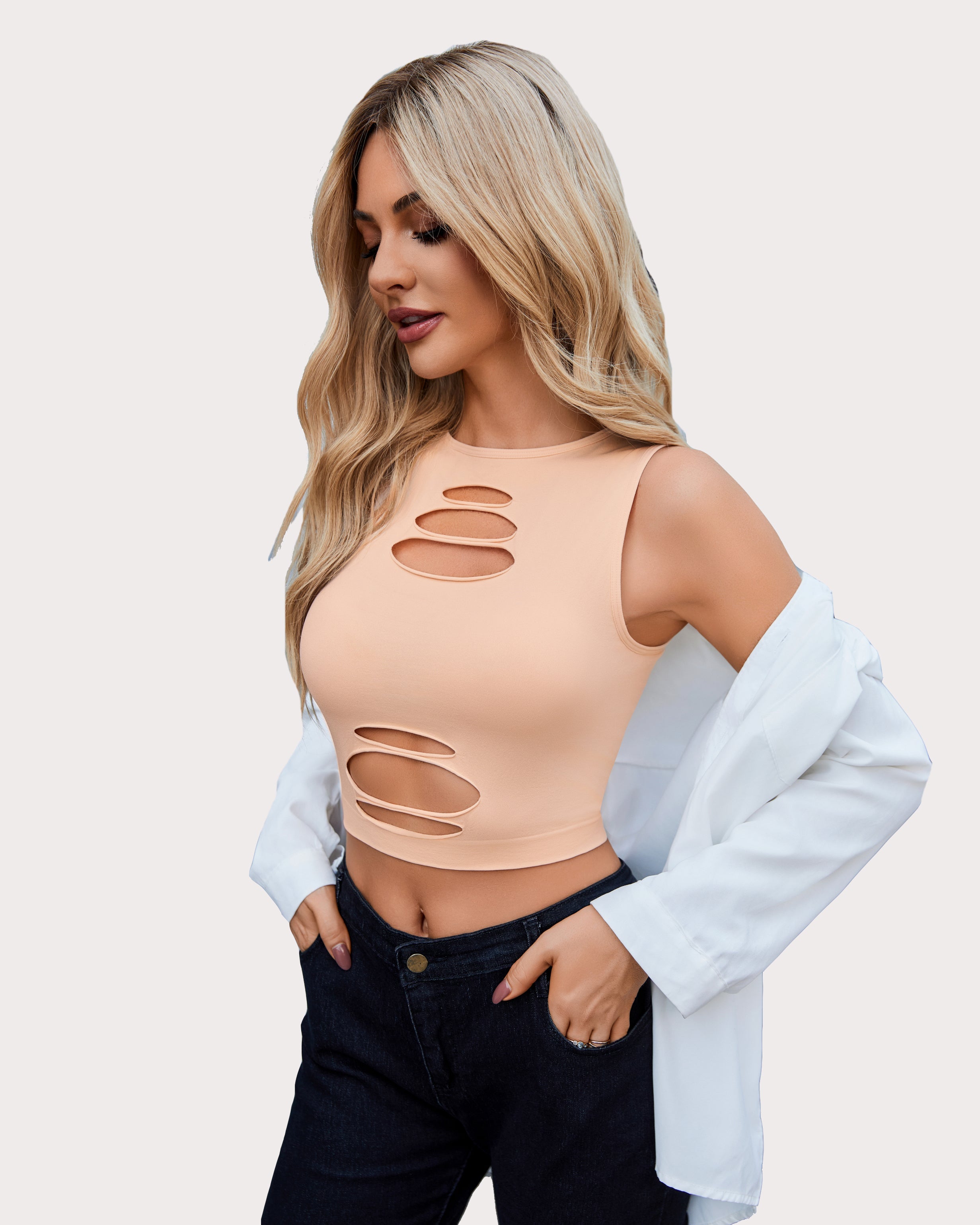 Fishnet Top Cut Out Crop Tank Top Lingeries-Crop tops - Tophatter Daily Deals