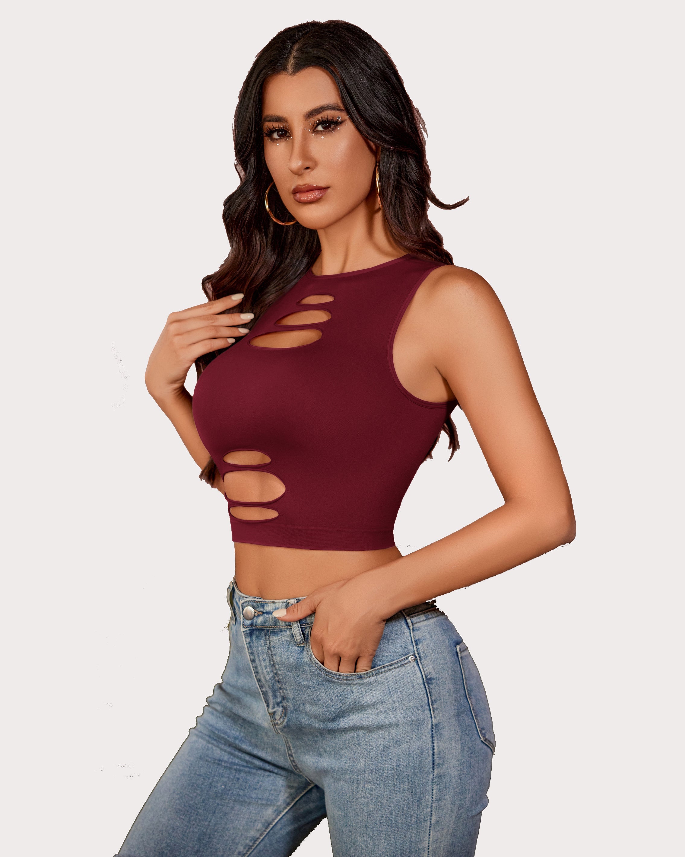 Fishnet Top Cut Out Crop Tank Top Lingeries-Crop tops - Tophatter Daily Deals