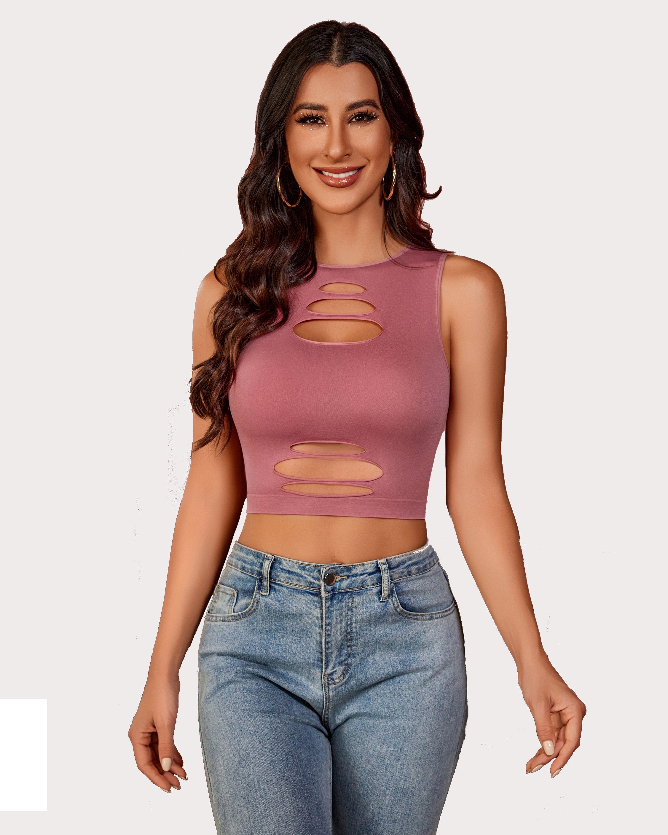 Fishnet Top Cut Out Crop Tank Top Pink One Size Lingeries-Crop tops - Tophatter Daily Deals