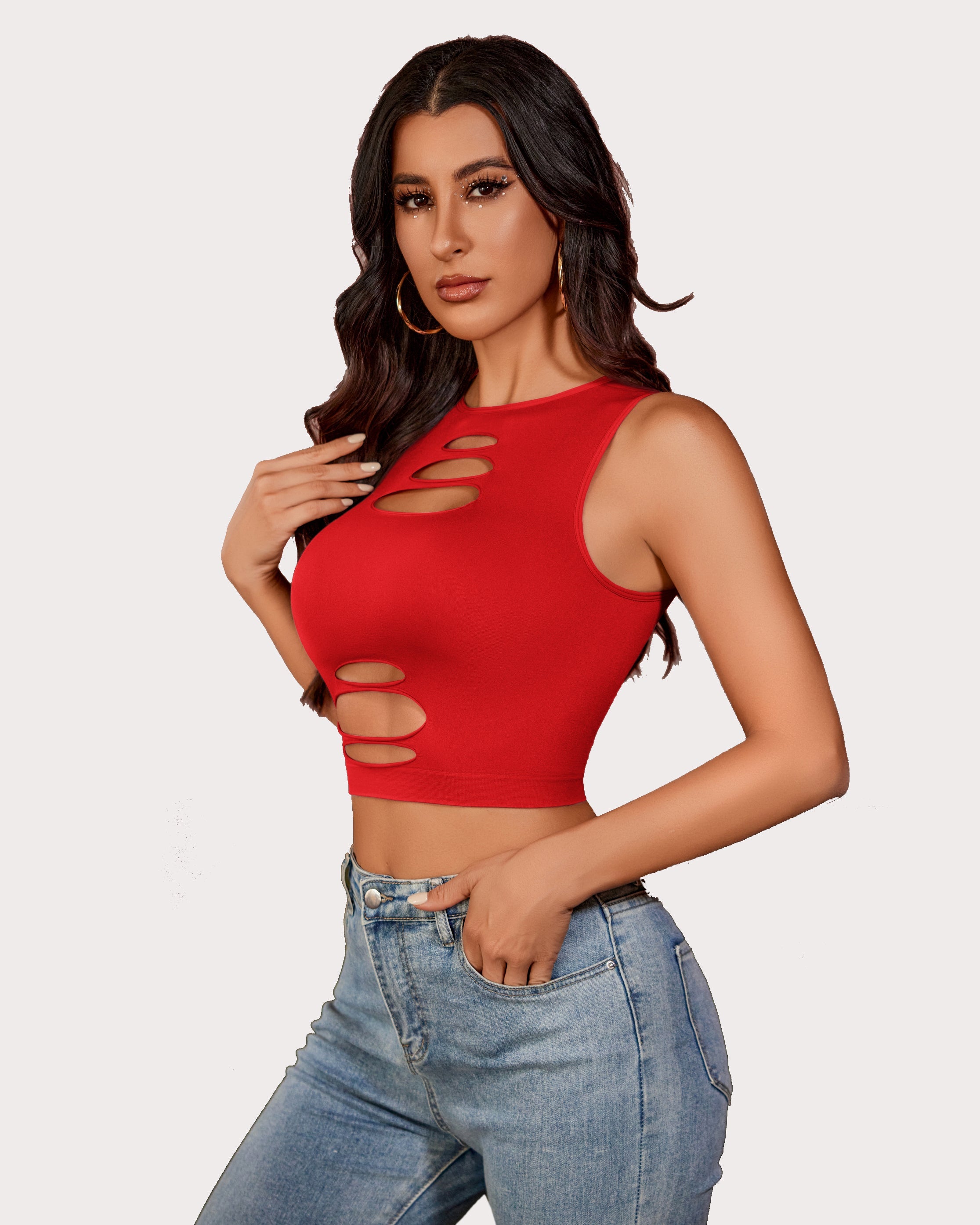 Fishnet Cut Out Crop Tank Top (DE Only) Lingeries-Crop tops - Tophatter Daily Deals