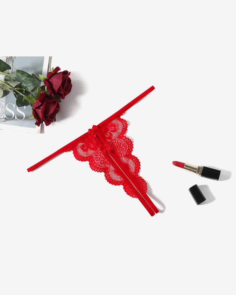 Lace Thongs Low Rise Bow Panties Red Lingeries-panties - Tophatter Daily Deals