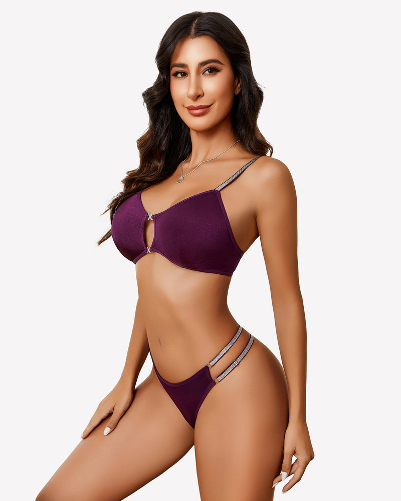 Push Up Cut Out Bra and Panty Set Lingerie Sets-Bra Sets - Tophatter Daily Deals