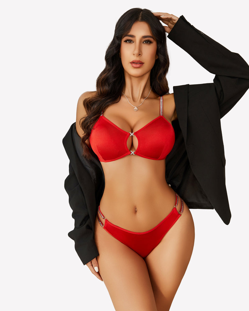 Push Up Cut Out Bra and Panty Set Lingerie Sets-Bra Sets - Tophatter Daily Deals