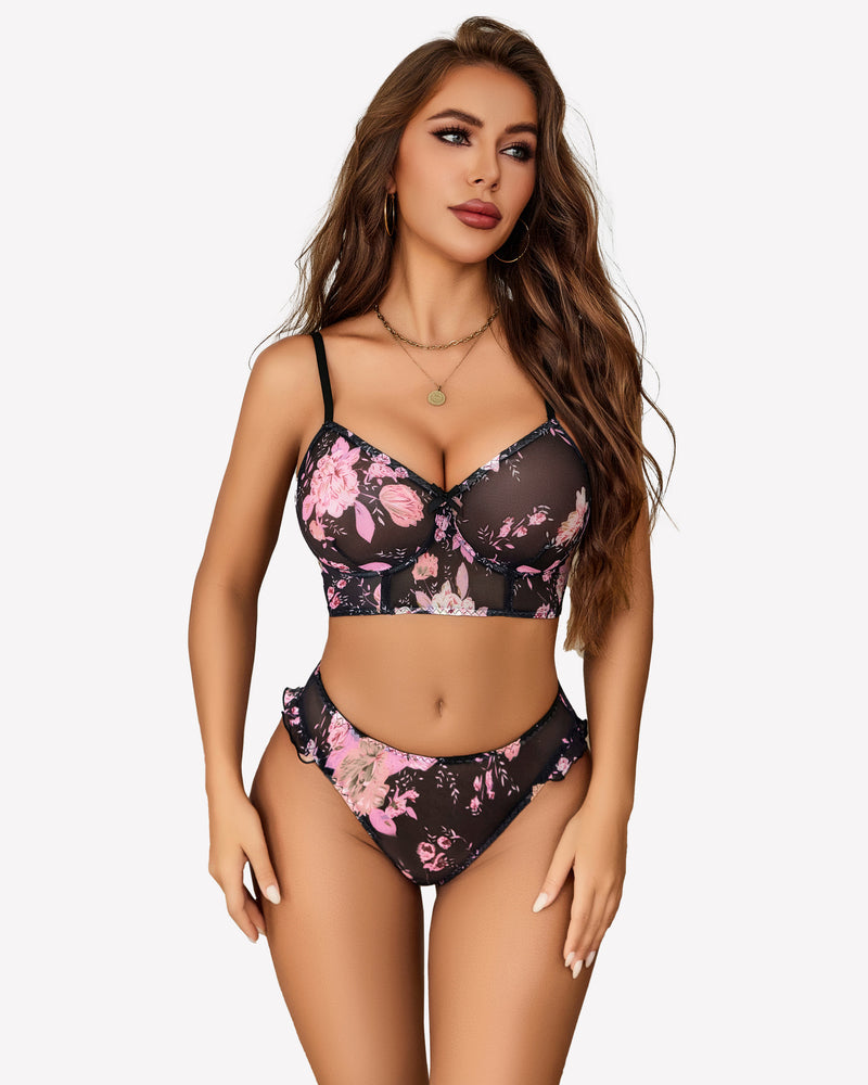 Mesh Bralette And Panty Sets Outfits Lingerie Sets-Bra Sets - Tophatter Daily Deals