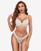 2 Piece Sheer Bralette and Panty Set White Lingerie Sets-Bra Sets - Tophatter Daily Deals