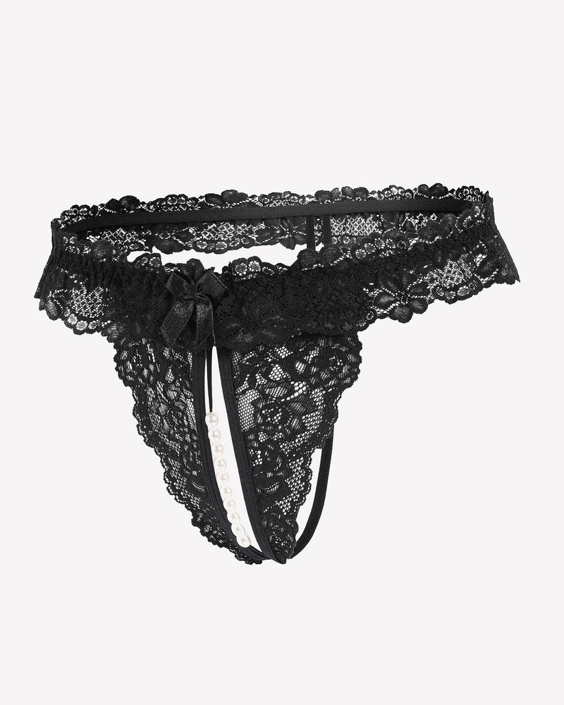 Lace Low Waist Thongs with Pearls Ball Lingeries-panties - Tophatter Daily Deals