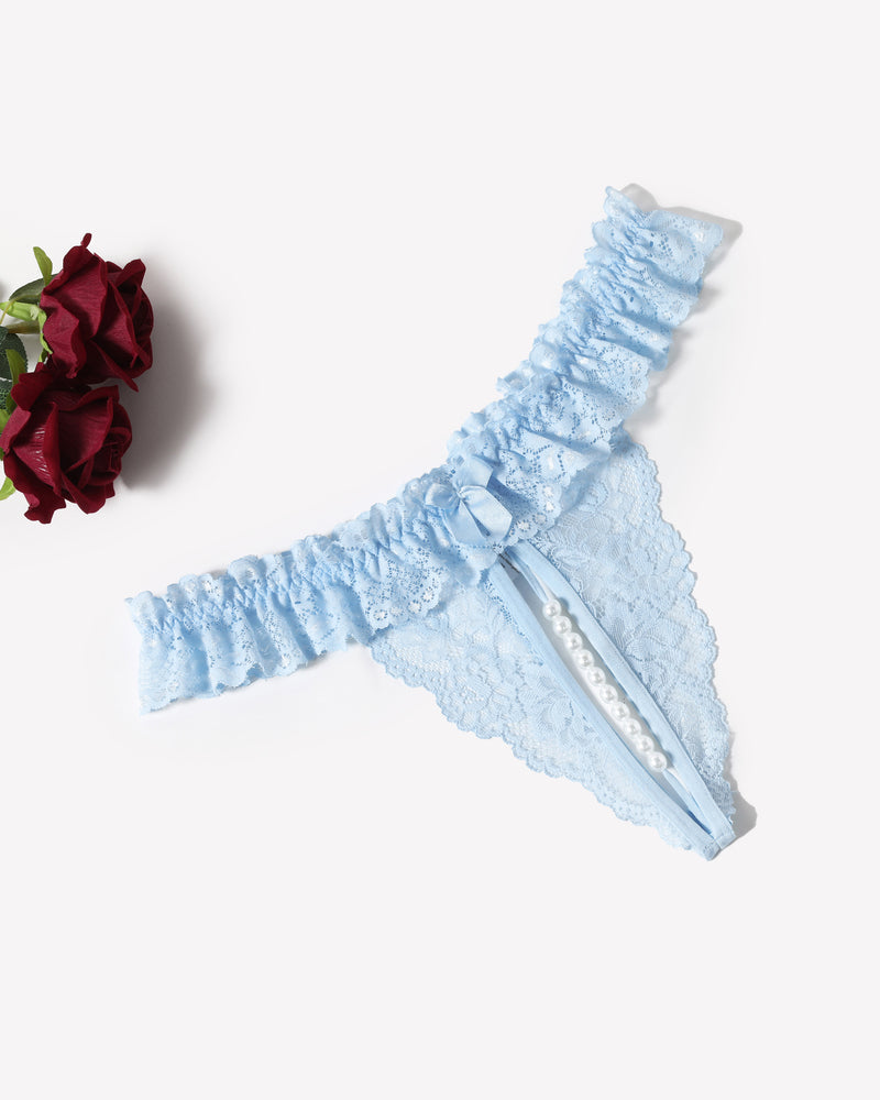Lace Low Waist Thongs with Pearls Ball Light Blue Lingeries-panties - Tophatter Daily Deals