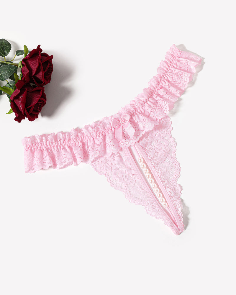 Lace Low Waist Thongs with Pearls Ball Pink Lingeries-panties - Tophatter Daily Deals