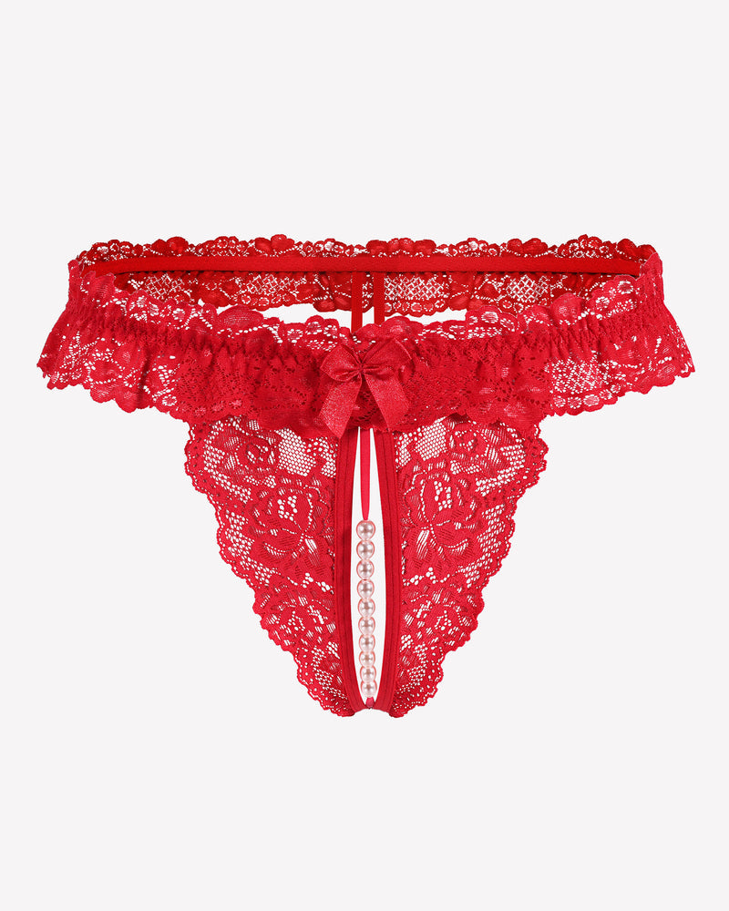 Lace Low Waist Thongs with Pearls Ball Lingeries-panties - Tophatter Daily Deals