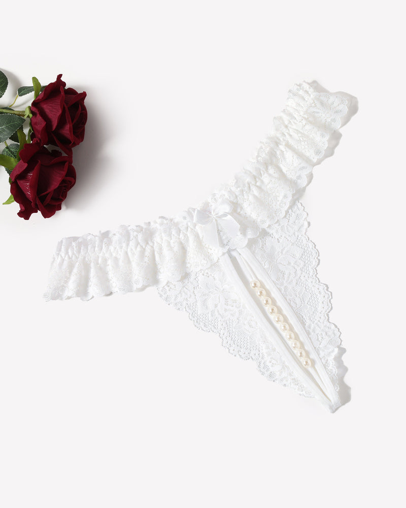 Lace Low Waist Thongs with Pearls Ball White Lingeries-panties - Tophatter Daily Deals