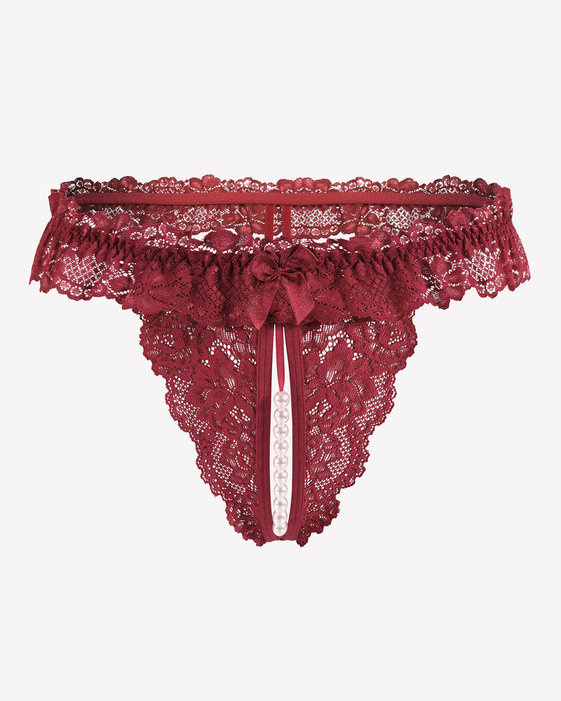 Lace Low Waist Thongs with Pearls Ball Lingeries-panties - Tophatter Daily Deals