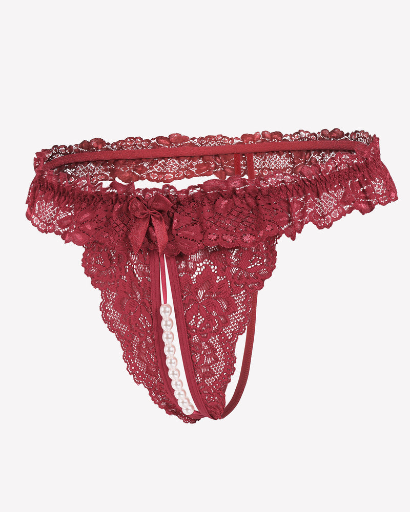 Lace Low Waist Thongs with Pearls Ball Lingeries-panties - Tophatter Daily Deals