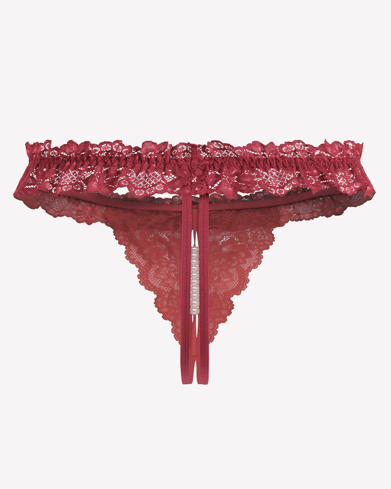 Lace Low Waist Thongs with Pearls Ball Lingeries-panties - Tophatter Daily Deals