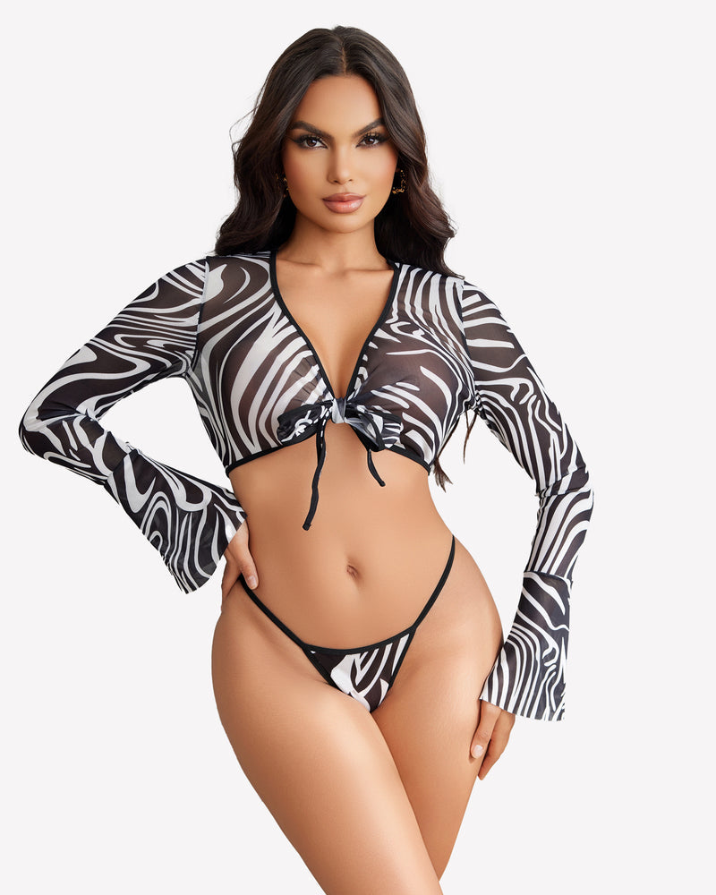 Sheer Crop Tops with G-String Zebra Lingeries-Crop tops - Tophatter Daily Deals