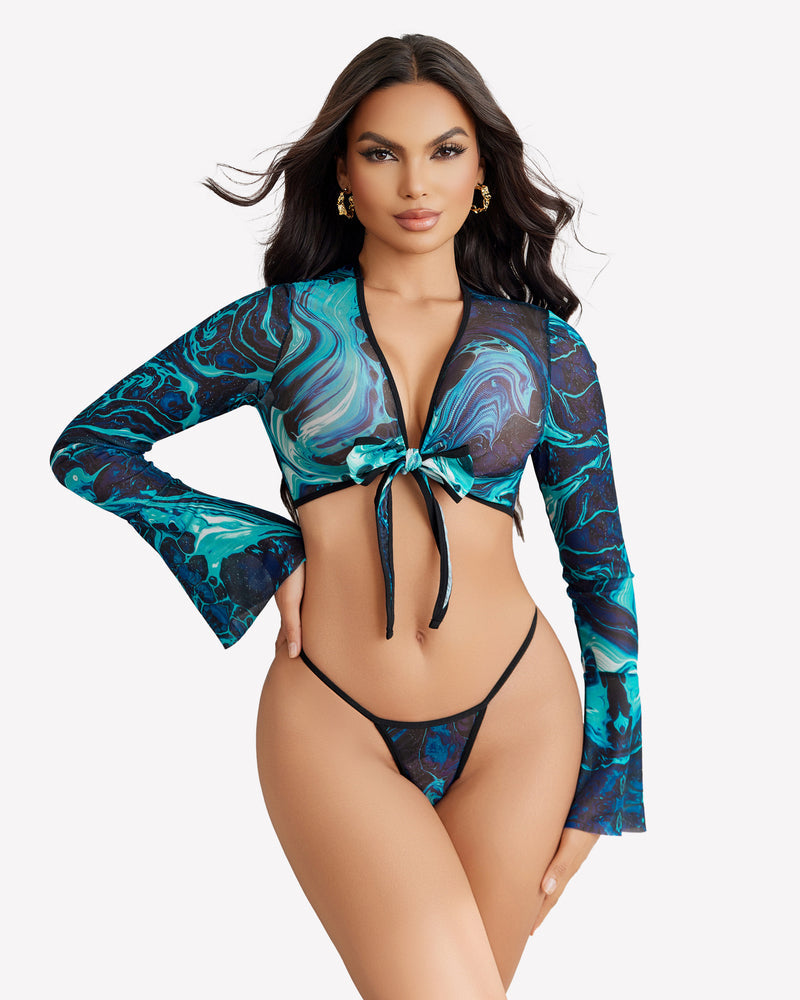 Sheer Crop Tops with G-String Marble Lingeries-Crop tops - Tophatter Daily Deals