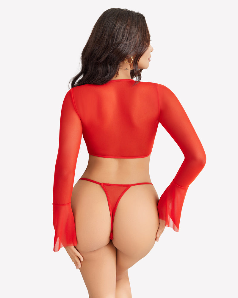 Sheer Crop Tops with G-String Lingeries-Crop tops - Tophatter Daily Deals