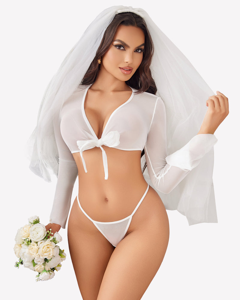 Sheer Crop Tops with G-String Lingeries-Crop tops - Tophatter Daily Deals