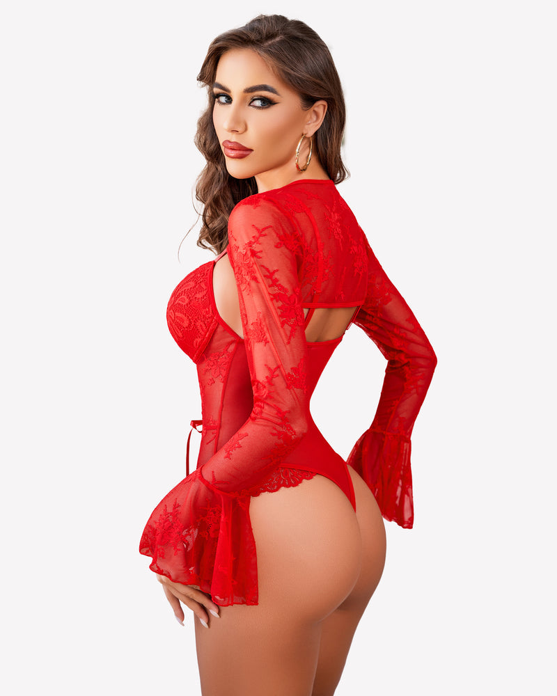 Lace Bodysuit with Crop Top Lingeries-Bodysuits - Tophatter Daily Deals