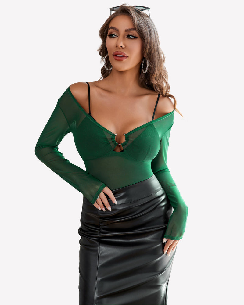 Mesh Long Sleeve Blouses Top Lingeries-Crop tops - Tophatter Daily Deals