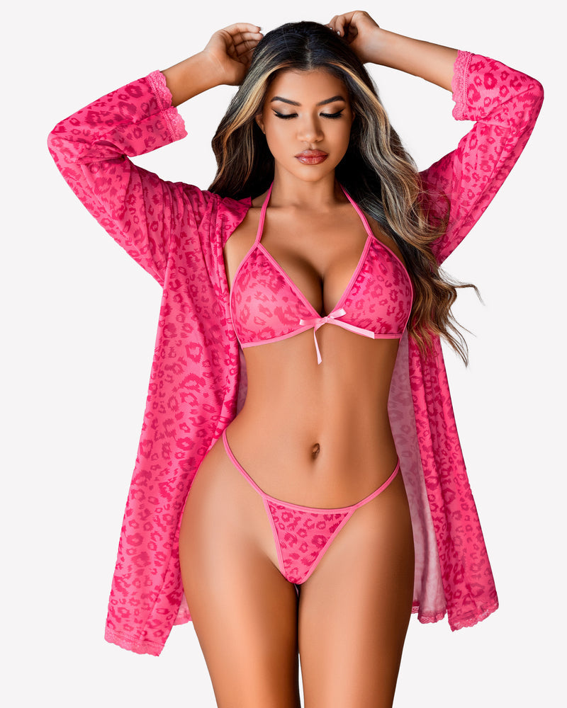 3 Piece Set Kimono Robe with Bra and Panty Lingerie Sets-Bra Sets - Tophatter Daily Deals