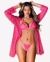 3 Piece Set Kimono Robe with Bra and Panty Lingerie Sets-Bra Sets - Tophatter Daily Deals