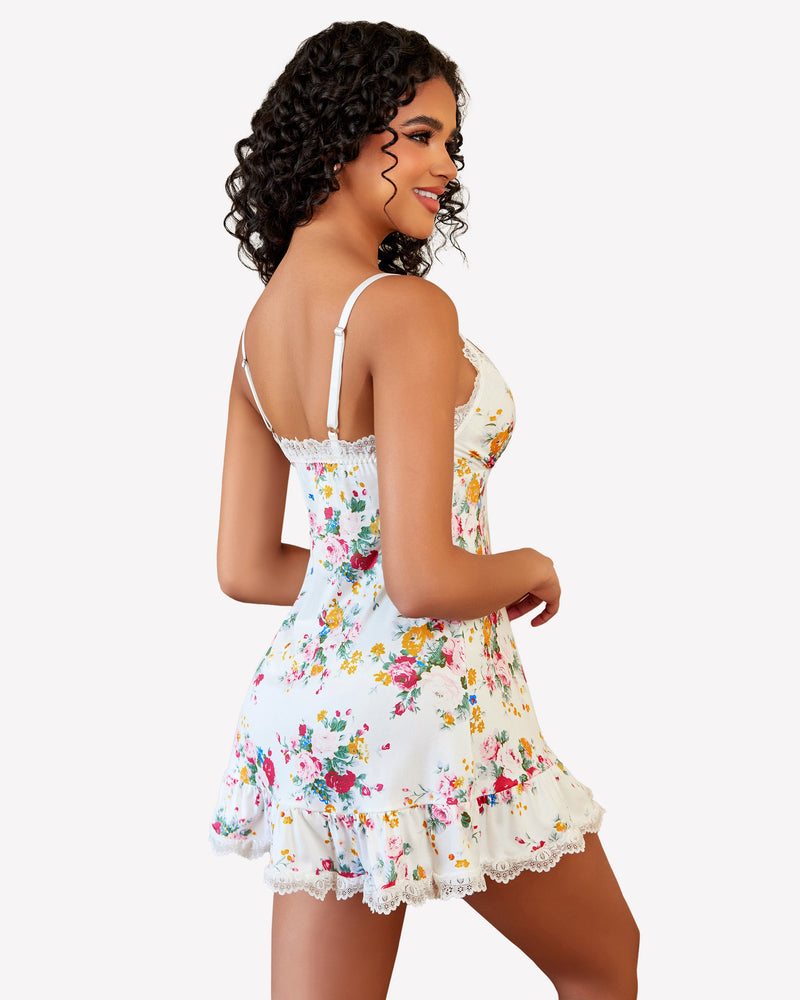 Lace V Neck Modal Babydoll Sleepwear Lingerie-Babydolls - Tophatter Daily Deals