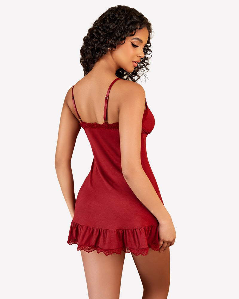 Lace V Neck Modal Babydoll Sleepwear Lingerie-Babydolls - Tophatter Daily Deals