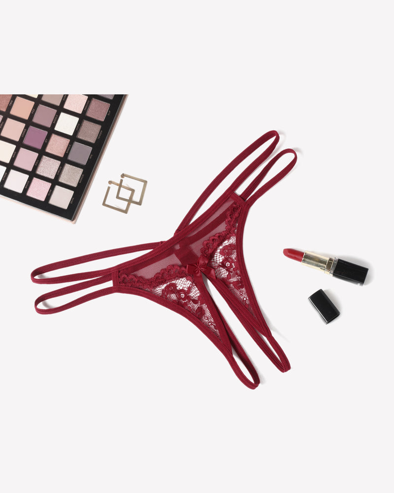 Lace Panties Floral Lace Briefs G-String Wine Red Lingeries-panties - Tophatter Daily Deals