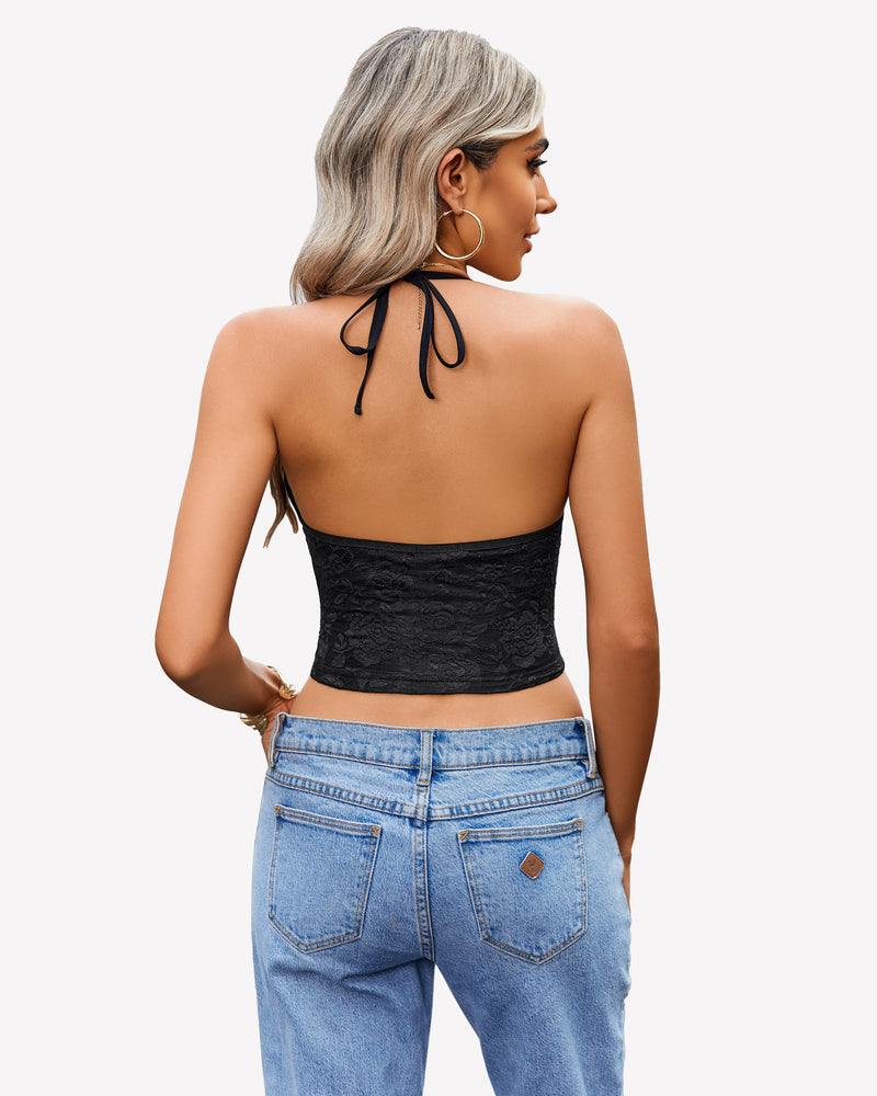 Lace Camisole Y2k Halter Crop Top Lingerie Sets-Bras - Tophatter Daily Deals