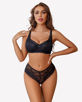 2 Piece Lace Bra and Panty Sets Outfits Black Lingerie Sets-Bra Sets - Tophatter Daily Deals