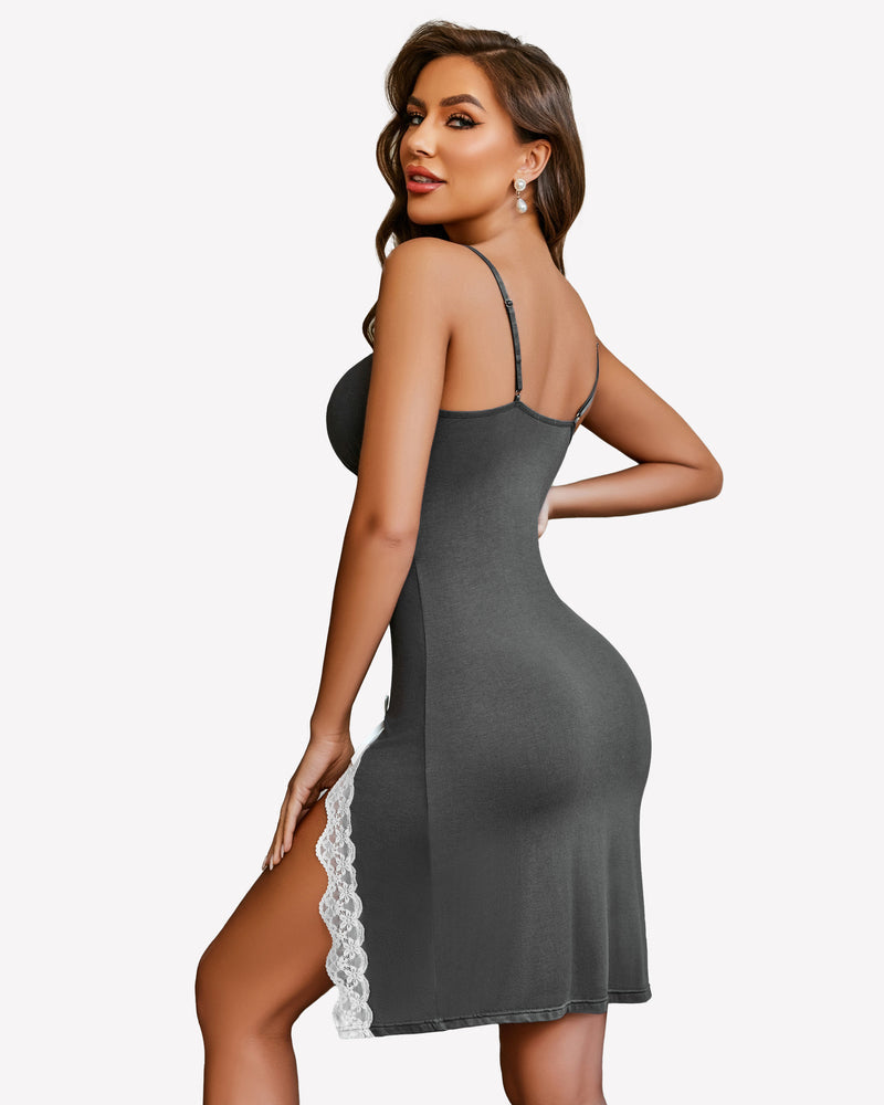 Lace Nightgowns Side Slit Chemise Sleepwears-nightgowns - Tophatter Daily Deals