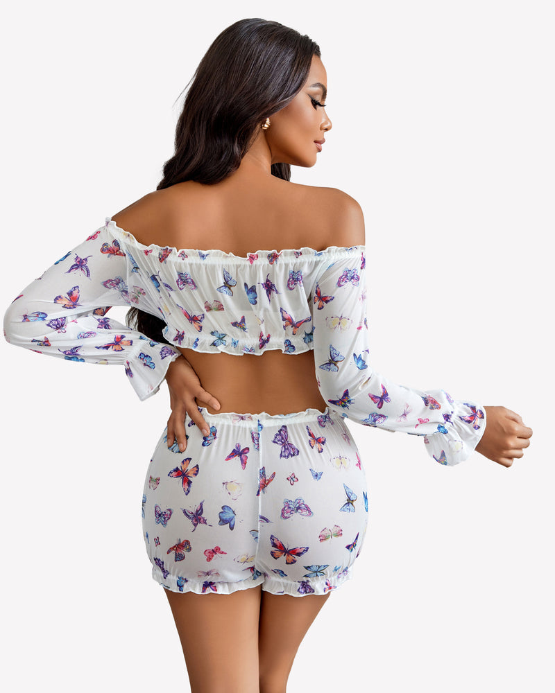 Off Shoulder Ruffle Bra and Panty Set Lingeries-Crop tops - Tophatter Daily Deals