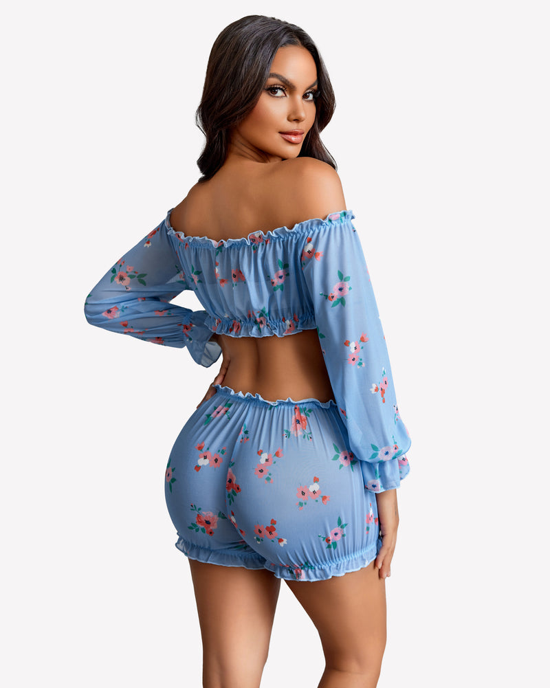 Off Shoulder Ruffle Bra and Panty Set Lingeries-Crop tops - Tophatter Daily Deals