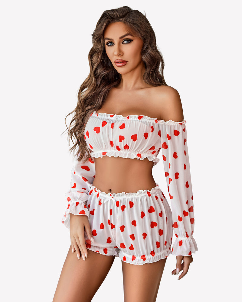 Off Shoulder Ruffle Bra and Panty Set Lingeries-Crop tops - Tophatter Daily Deals