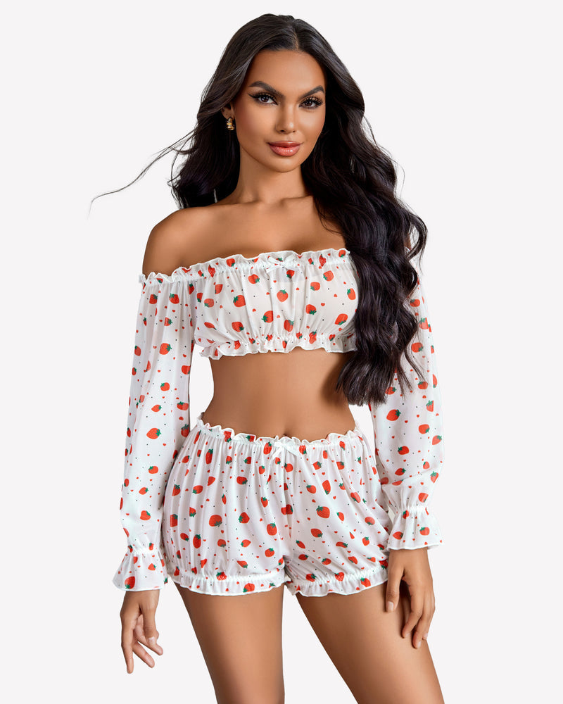Off Shoulder Ruffle Bra and Panty Set Lingeries-Crop tops - Tophatter Daily Deals