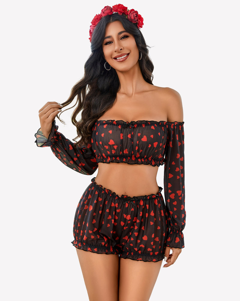 Off Shoulder Ruffle Bra and Panty Set Lingeries-Crop tops - Tophatter Daily Deals
