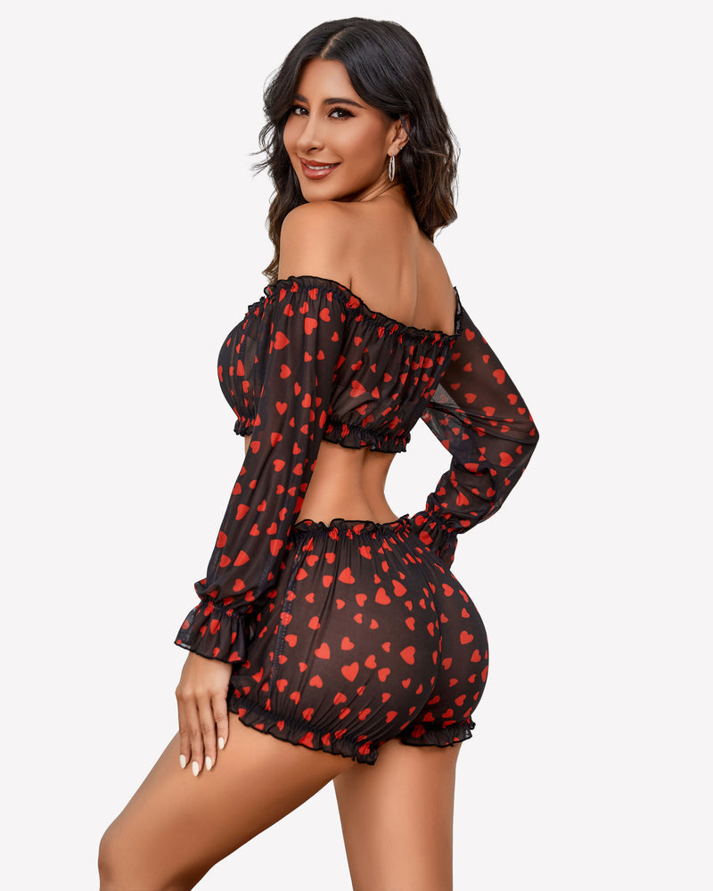 Off Shoulder Ruffle Bra and Panty Set Lingeries-Crop tops - Tophatter Daily Deals