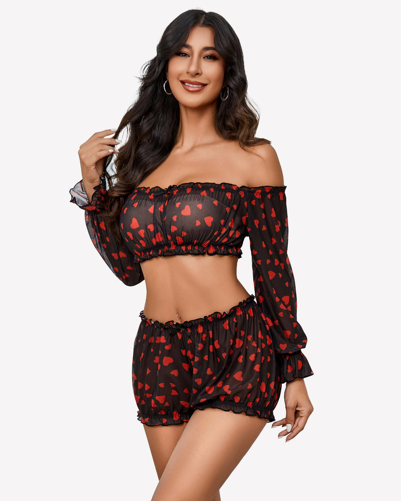 Off Shoulder Ruffle Bra and Panty Set Lingeries-Crop tops - Tophatter Daily Deals