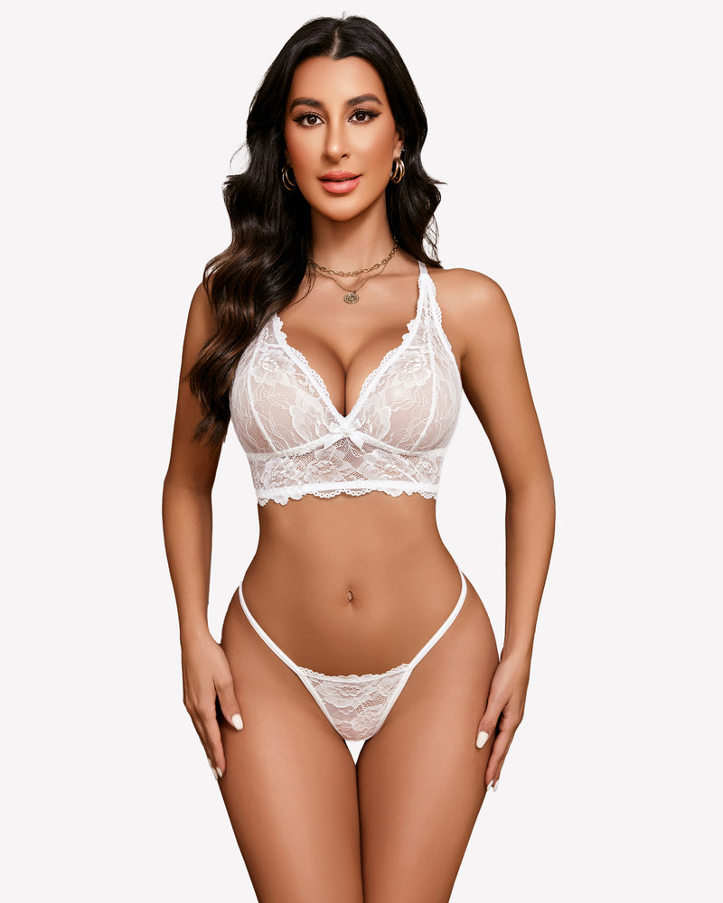Lace Bralettes Set 2 Piece Bra and Panty Sets White Lingerie Sets-Bra Sets - Tophatter Daily Deals