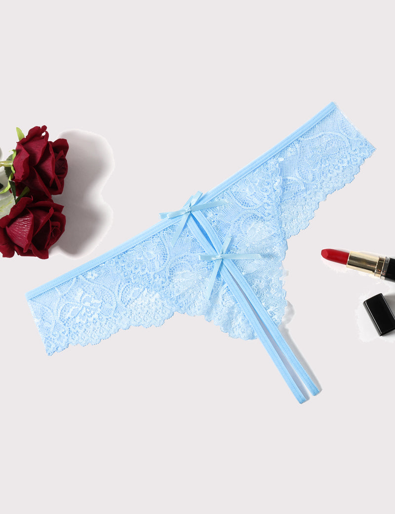 Lace Thongs Panties with Cute Bow Blue Lingeries-panties - Tophatter Daily Deals