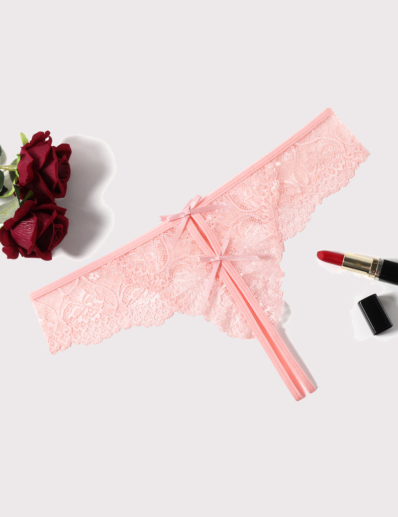 Lace Thongs Panties with Cute Bow Pink Lingeries-panties - Tophatter Daily Deals