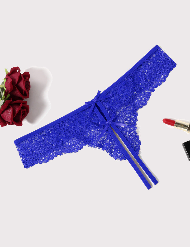 Lace Thongs Panties with Cute Bow Royal Blue Lingeries-panties - Tophatter Daily Deals