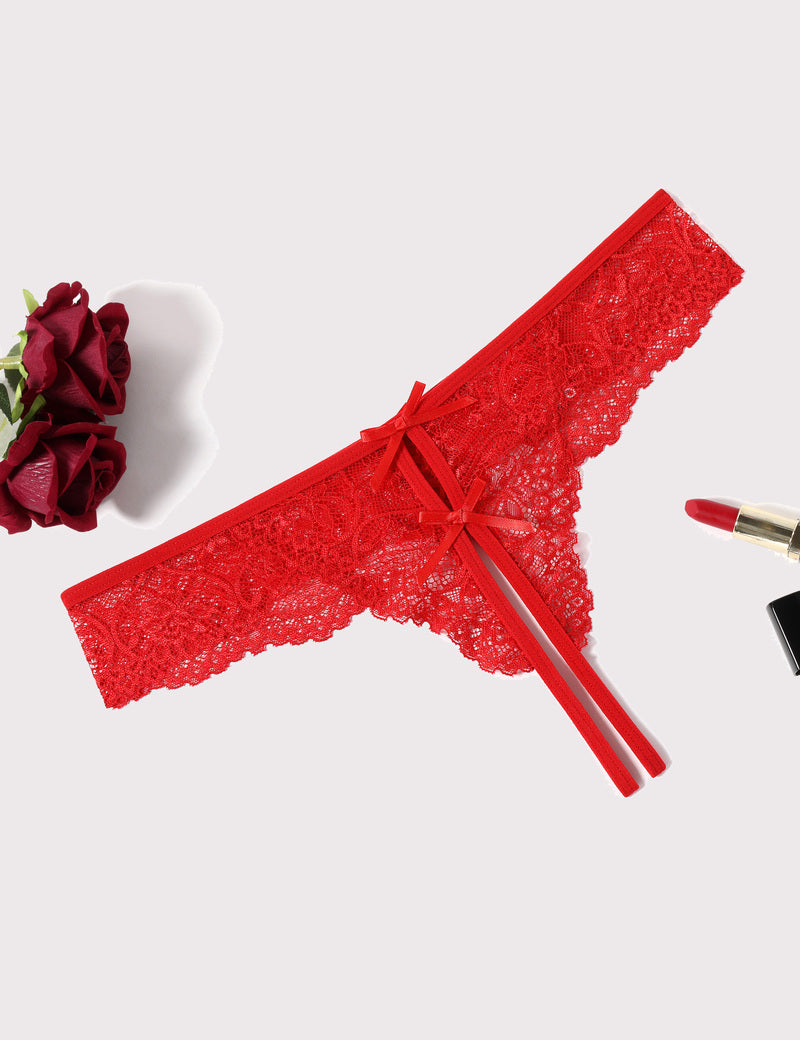 Lace Thongs Panties with Cute Bow Red Lingeries-panties - Tophatter Daily Deals