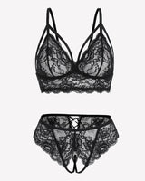 2 Piece Lace Bra and Tie-Strap Panties Set Lingerie Sets-Bra Sets - Tophatter Daily Deals
