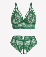 2 Piece Lace Bra and Tie-Strap Panties Set Lingerie Sets-Bra Sets - Tophatter Daily Deals