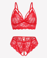 2 Piece Lace Bra and Tie-Strap Panties Set Lingerie Sets-Bra Sets - Tophatter Daily Deals